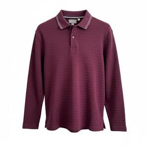 Ted Baker Preppy Long Sleeve Polo Burgundy White Stripe Collar Smart Casual Tee